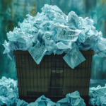 Resume being ignored, resume killers symbolized by trash-can full of papers.